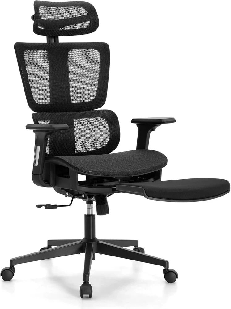 Alpha home ergonomiška biuro kėdė, rašomojo stalo kėdė su kojų atrama, reguliuojama juosmens atrama ir galvos atlošu, kvėpuojanti kompiuterio kėdė su 3d porankiais namams, biurui, studijoms