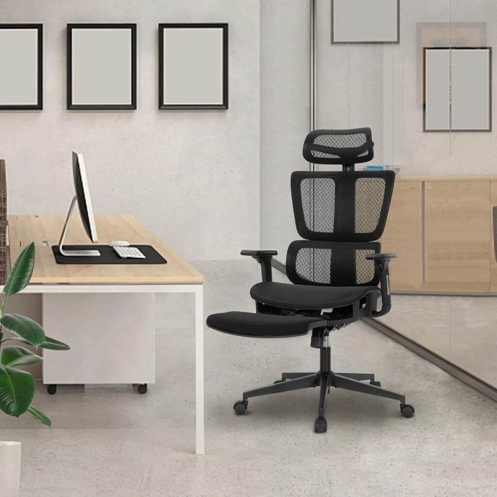 Alpha home ergonomiška biuro kėdė, rašomojo stalo kėdė su kojų atrama, reguliuojama juosmens atrama ir galvos atlošu, kvėpuojanti kompiuterio kėdė su 3d porankiais namams, biurui, studijoms