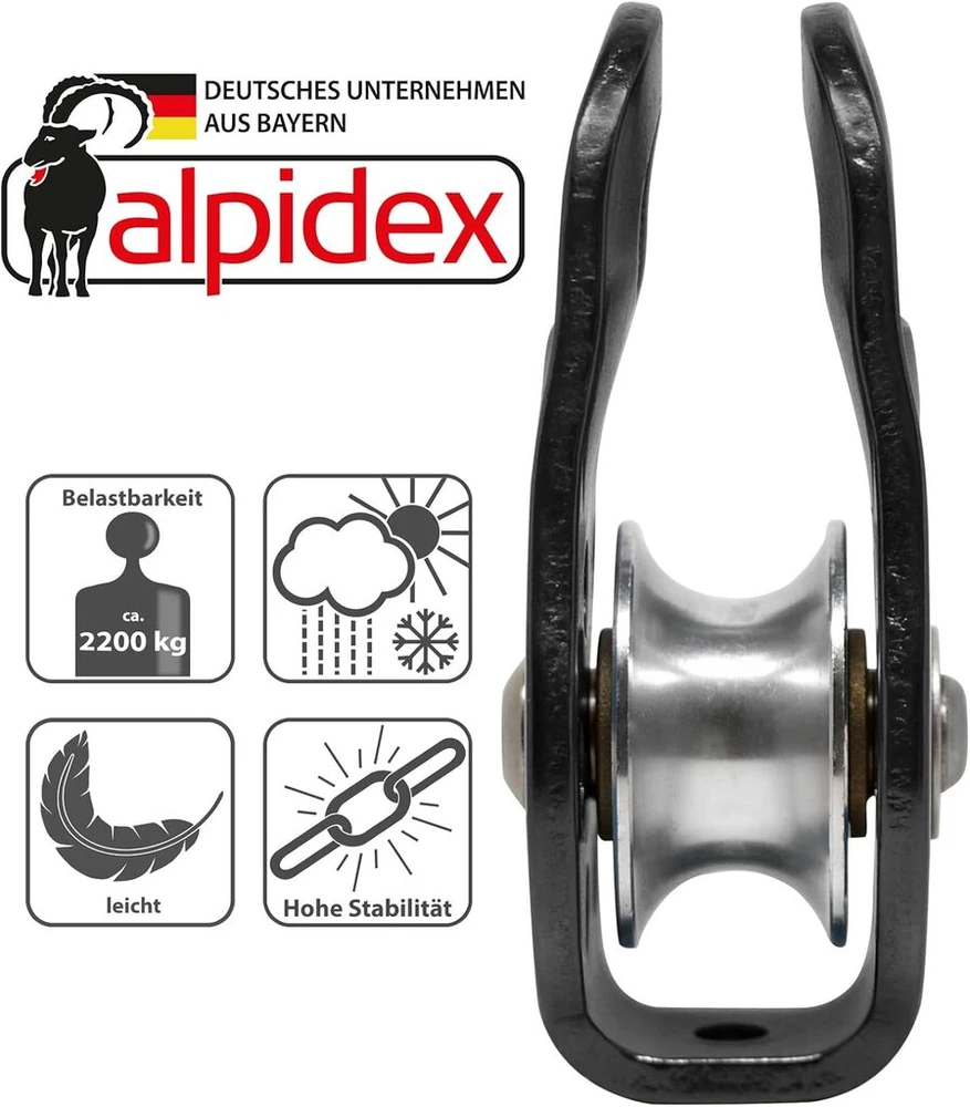 Alpidex kabelinis skriemulys 22 kn - fiksuotas skriemulys - tinkamas tekstilinėms virvėms iki 13 mm skersmens - en12278
