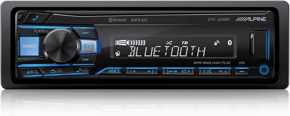 Alpine Electronics Ute-200bt automagnetola su bluetooth 1din juoda (rgb apšvietimas)