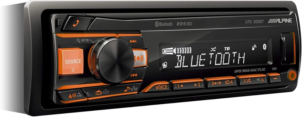 Alpine Electronics Ute-200bt automagnetola su bluetooth 1din juoda (rgb apšvietimas)