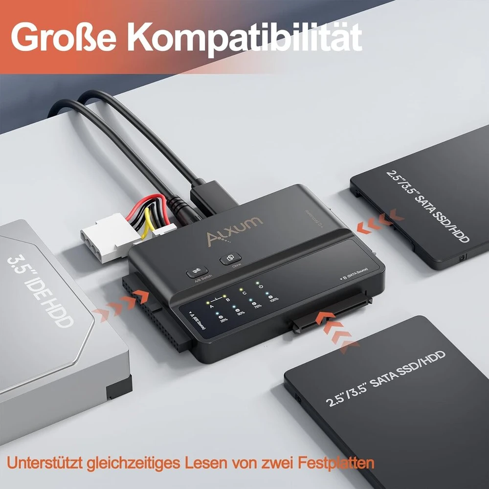 Alxum Ide ir Sata adapteris, Usb Type-c 5gbps kietojo disko adapteris su klonavimu, maitinimo jungiklio adapteris 2.5/3.5 colių Sata Hdd & Ide Hdd kietojo disko keitikliui, su 12v/2a maitinimo šaltiniu ir Usb C laidu