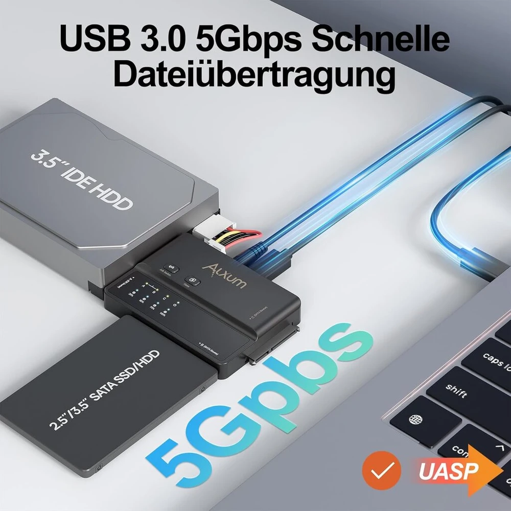 Alxum Ide ir Sata adapteris, Usb Type-c 5gbps kietojo disko adapteris su klonavimu, maitinimo jungiklio adapteris 2.5/3.5 colių Sata Hdd & Ide Hdd kietojo disko keitikliui, su 12v/2a maitinimo šaltiniu ir Usb C laidu