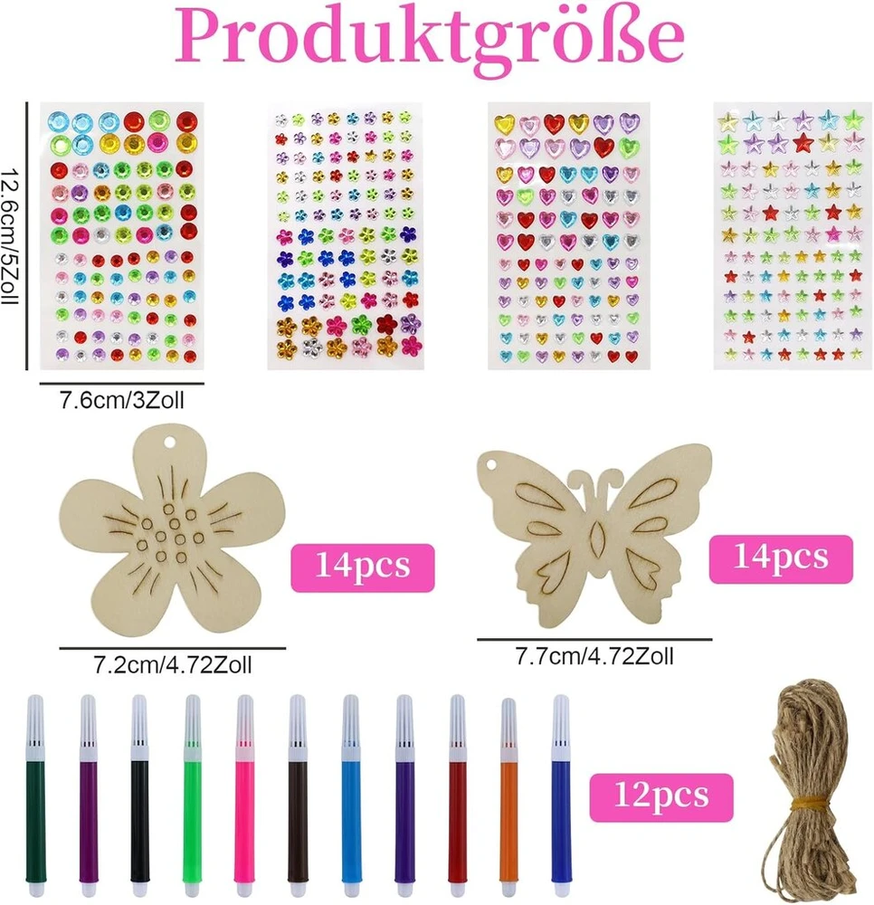Amandelizabe 60 dalių vaikiškas drugelių ir gėlių rankdarbių rinkinys su akvareliniais dažais, brangakmenių lipdukais, dekoratyvinė virvelė, gimtadienio dovana vaikams, skirta "pasidaryk pats" gimtadienio rankdarbiams