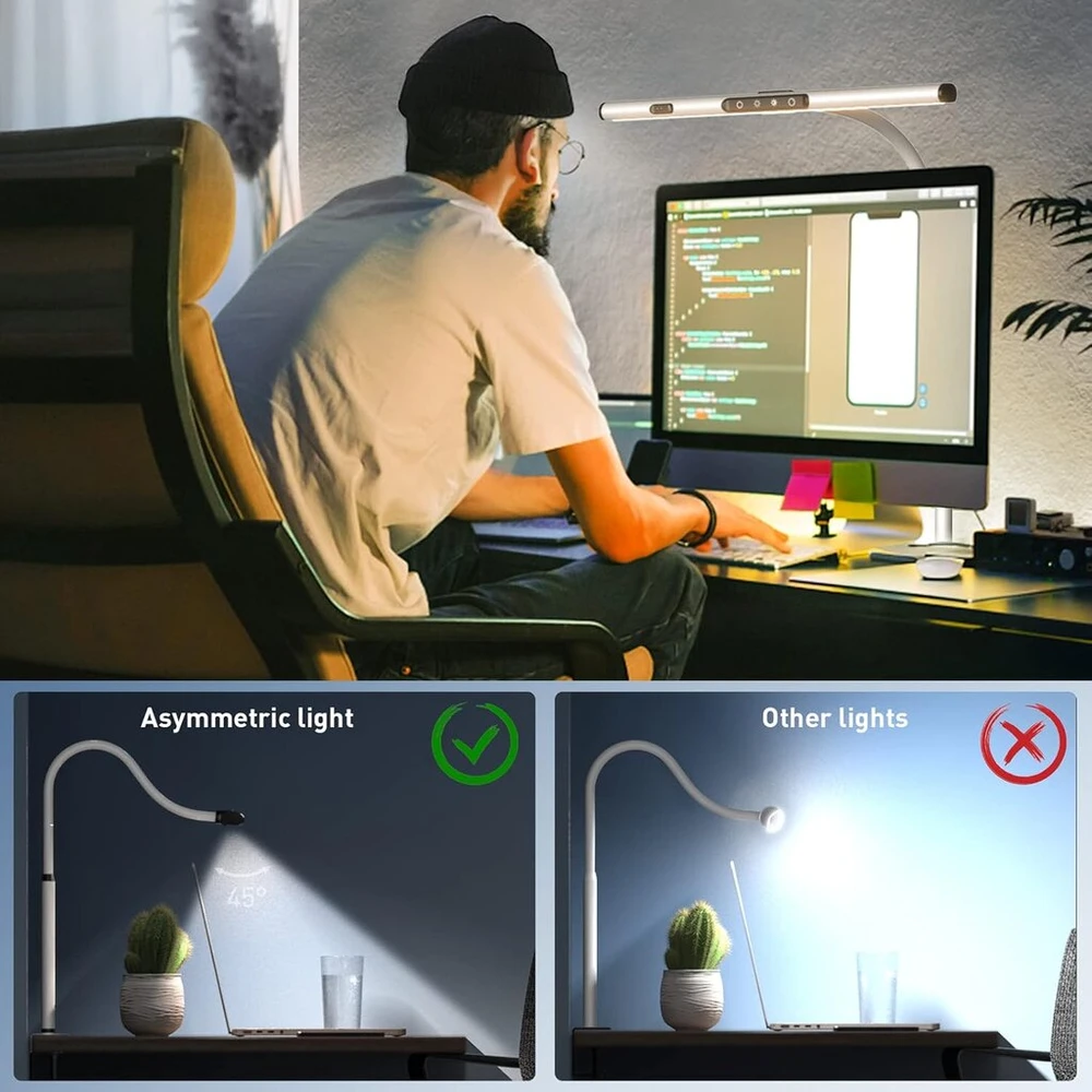 Amazlit led stalinė lempa, akių apsaugos monitoriaus lempa, reguliuojamas ryškumas ir spalvų temperatūros, neakina ekranas, darbinė lempa, valdymas gestais, biuro lempa su atminties funkcija, 12 w, balta