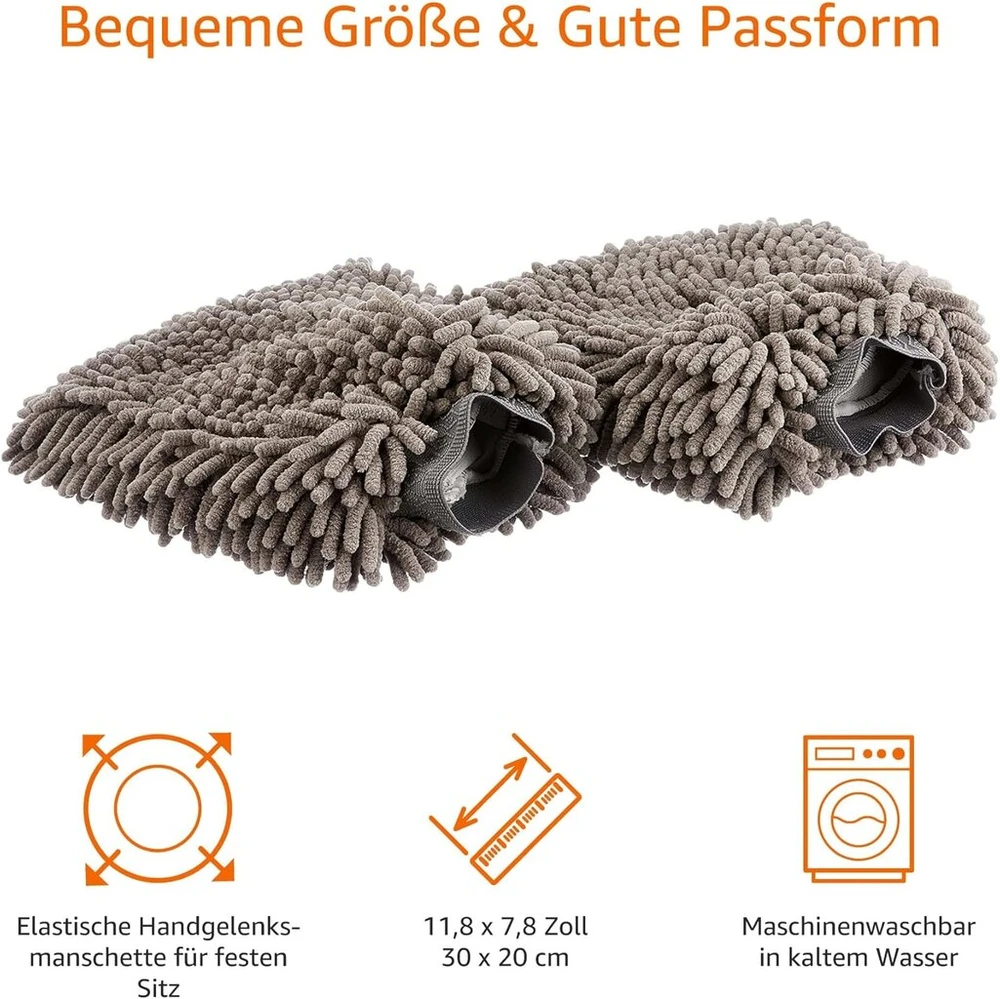Amazon Basics prabangi automobilio plovimo pirštinė-rankšluostis, mikropluoštas, 2 vnt., tamsiai pilka, 30x20 cm