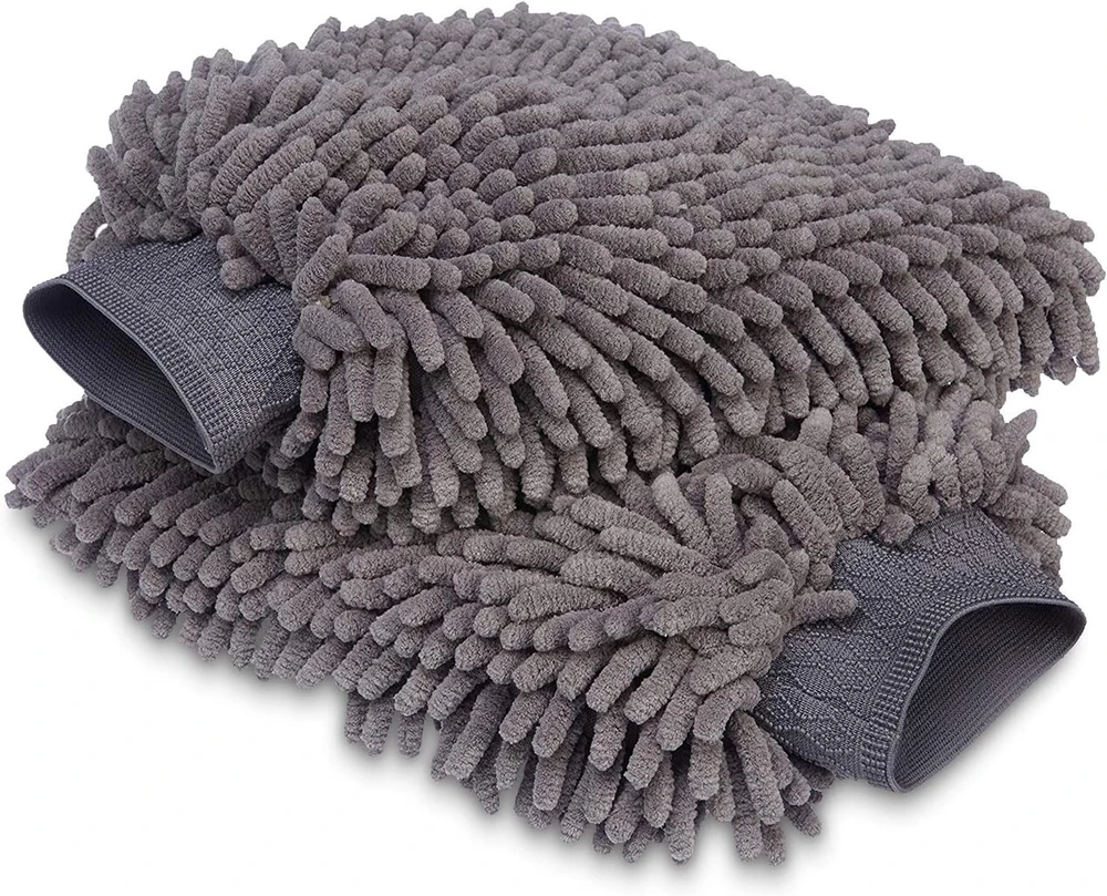 Amazon Basics prabangi automobilio plovimo pirštinė-rankšluostis, mikropluoštas, 2 vnt., tamsiai pilka, 30x20 cm