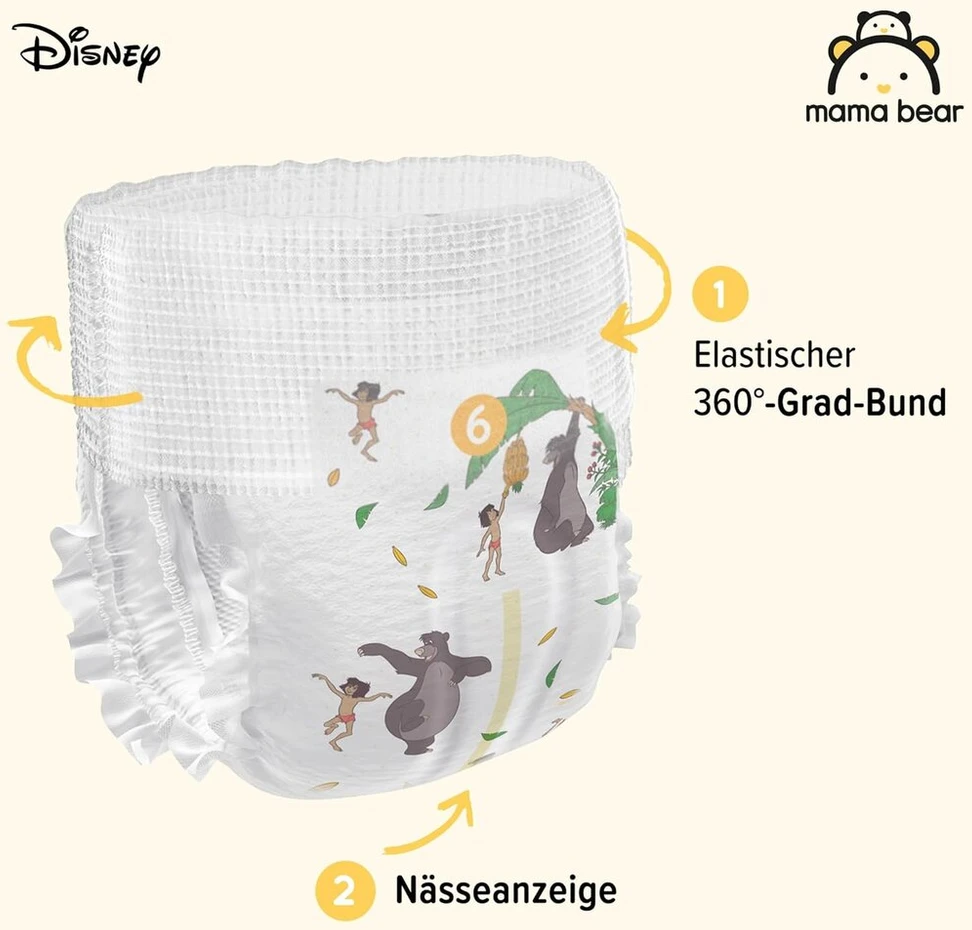 Amazon Brand - Mama Bear Disney sauskelnės-kelnaitės - dydis 6 (15+ kg), baltos, 60 vnt. (1 pakuotė)