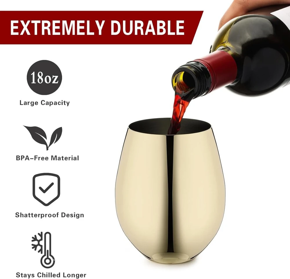 Ambition Auksinės nerūdijančio plieno vyno taurės (4 vnt.) – 510 ml, ne]，skylančios