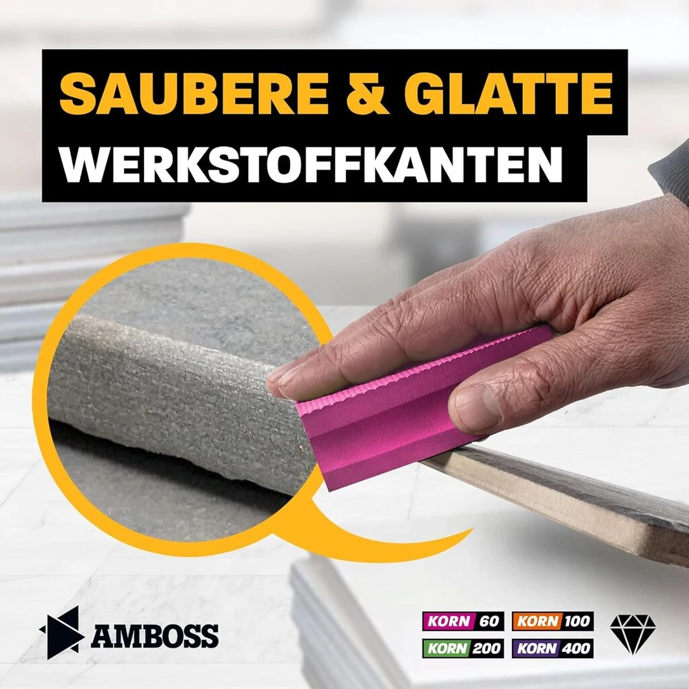Amboss Werkzeuge Šlifavimo blokų rinkinys, grūdėtumas: 60-400, deimantinis šlifavimo padėklas, šlifavimo kempinė, tinka plytelėms, porceliano keramikai, stiklui, granitui, marmurui
