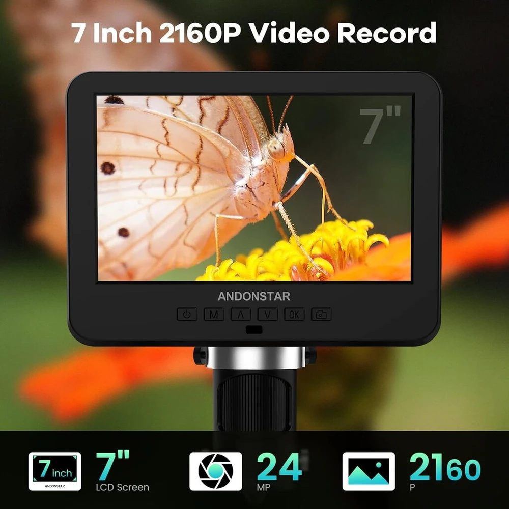 Andonstar Ad246s-m hdmi skaitmeninis mikroskopas su 7 colių ekranu 2000x, 3 lęšiais 2160p uhd vaizdo įrašymas, skaitmeninis mikroskopas, litavimo mikroskopas, biologinio mikroskopo rinkinys su 32g kortele