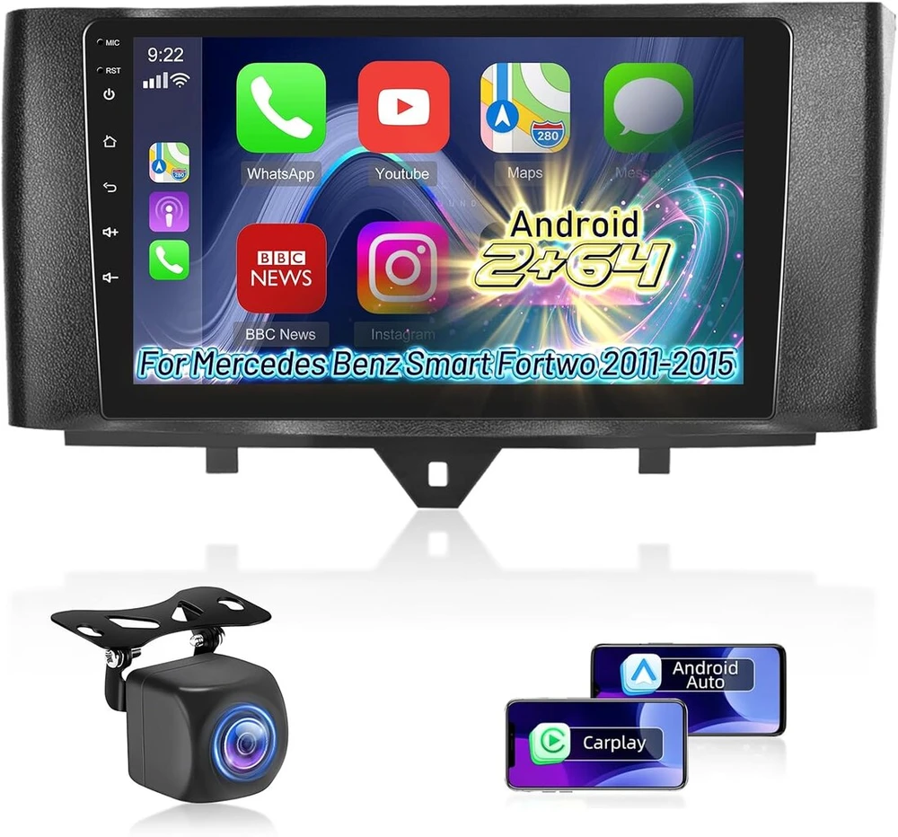 Automagnetola Android radijas Mercedes Smart Fortwo (2011-2015) - 9" Ips, Carplay/android Auto