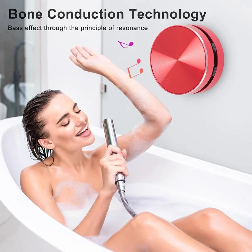 Kompiuterio kolonėlės Annadue bluetooth garsiakalbis, stereo bosas, nešiojamas belaidis bluetooth garsiakalbis, lengvas mažas garsiakalbis su siurbtuku voniai, automobiliui, lauke (raudonas)