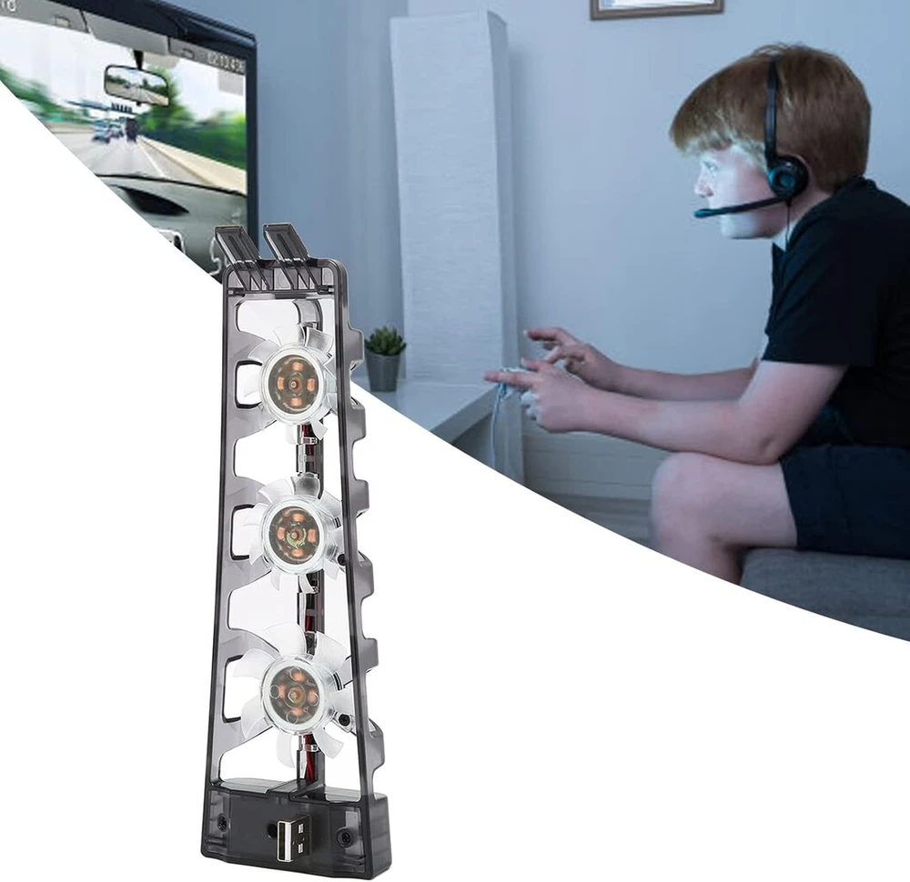 Annadue ventiliatorius, skirtas ps5 priedams su led lempute, efektyvi aušinimo sistema, žemas triukšmo lygis, įmontuoti 3 aušintuvo ventiliatoriai ir usb prievadas, skirtas disc ir digital edition