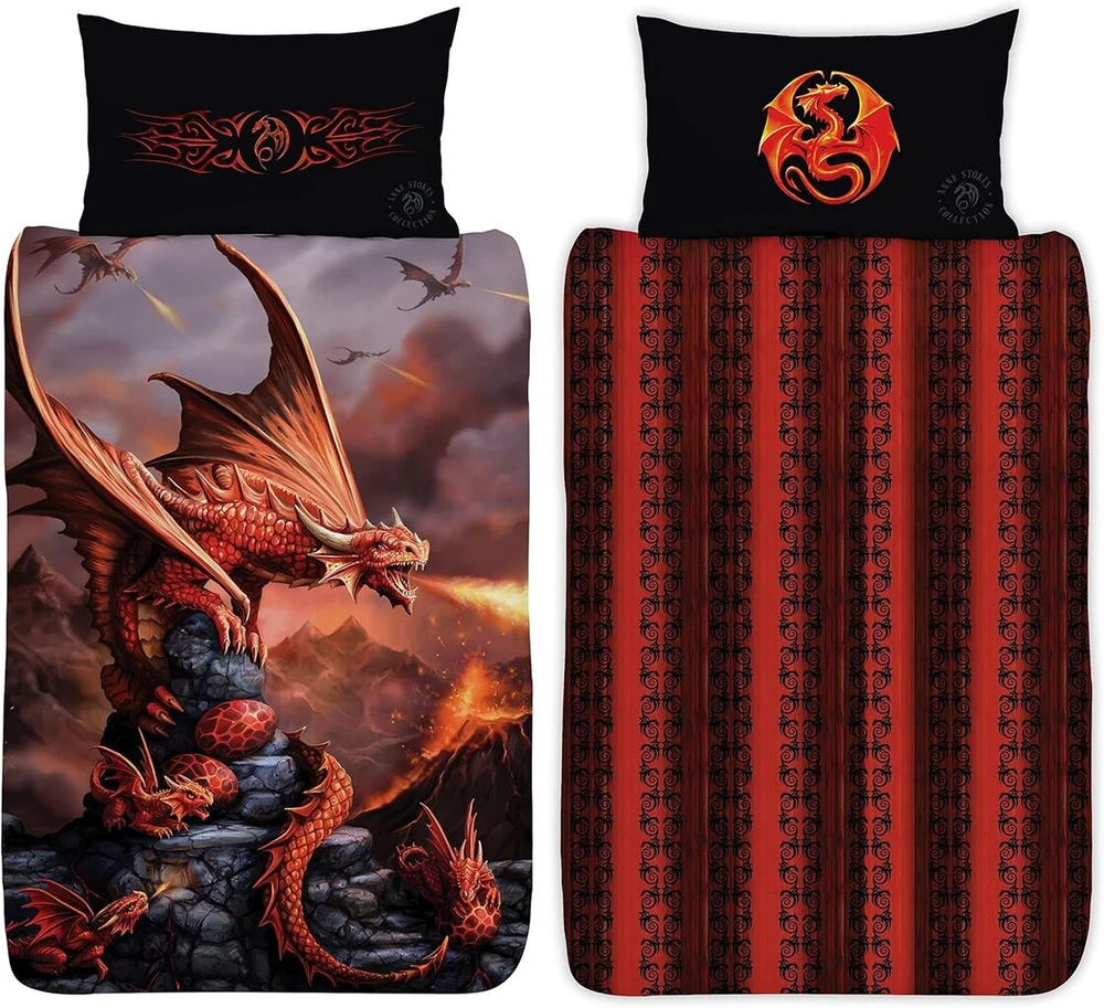 Anne Stokes Fire Dragon viengulis antklodės užvalkalų ir pagalvės užvalkalo komplektas