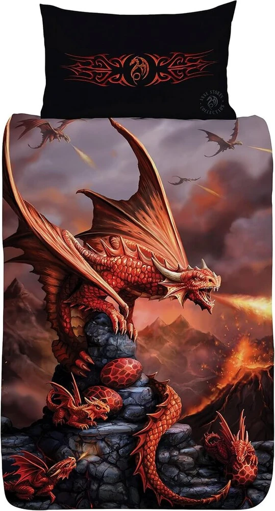 Anne Stokes Fire Dragon viengulis antklodės užvalkalų ir pagalvės užvalkalo komplektas