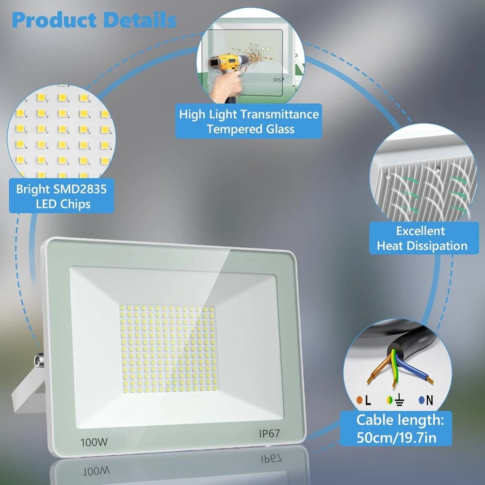 Annifunly 200w 20000lm Led prožektorius lauko sąlygoms 6500k Ip67 vandeniui atsparus lauko apšvietimas sodui, terasai, garažui, stadionui, tvartui