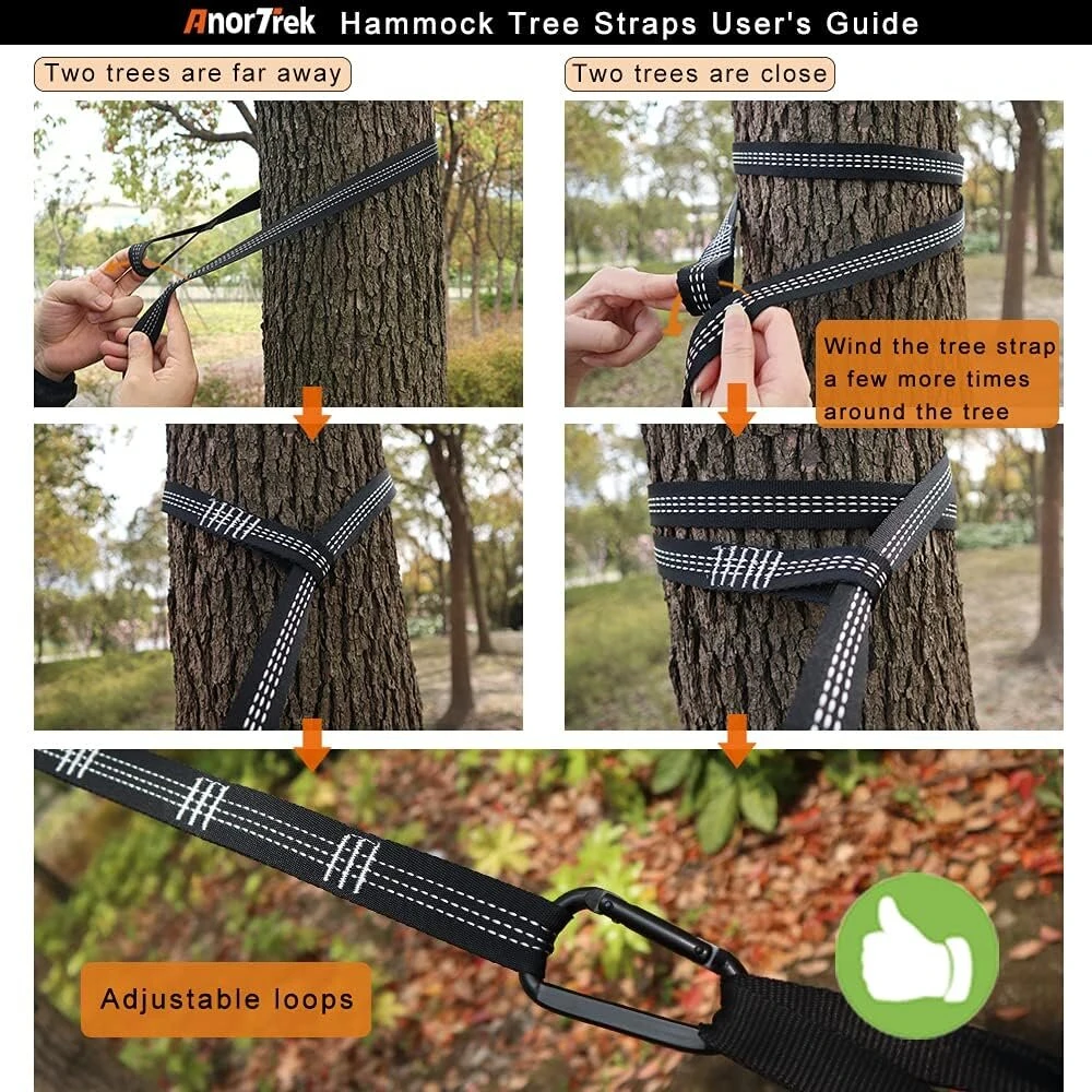 Anortrek Lauko hamakas 2 asmenims 300 x 200 cm [249 kg apkrova] Itin lengvas - stovyklavimo reikmenys su dirželiais medžiui, kvėpuojantis nailoninis kelioninis hamakas žygiams ir sodui