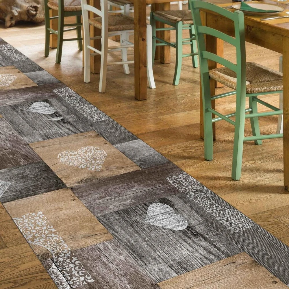 Anro virtuvinis kilimėlis bėgikas virtuvės bėgimo takelis grindų bėgimo takelis medžio rudos spalvos širdies meilės plaunamas 200 x 50 cm