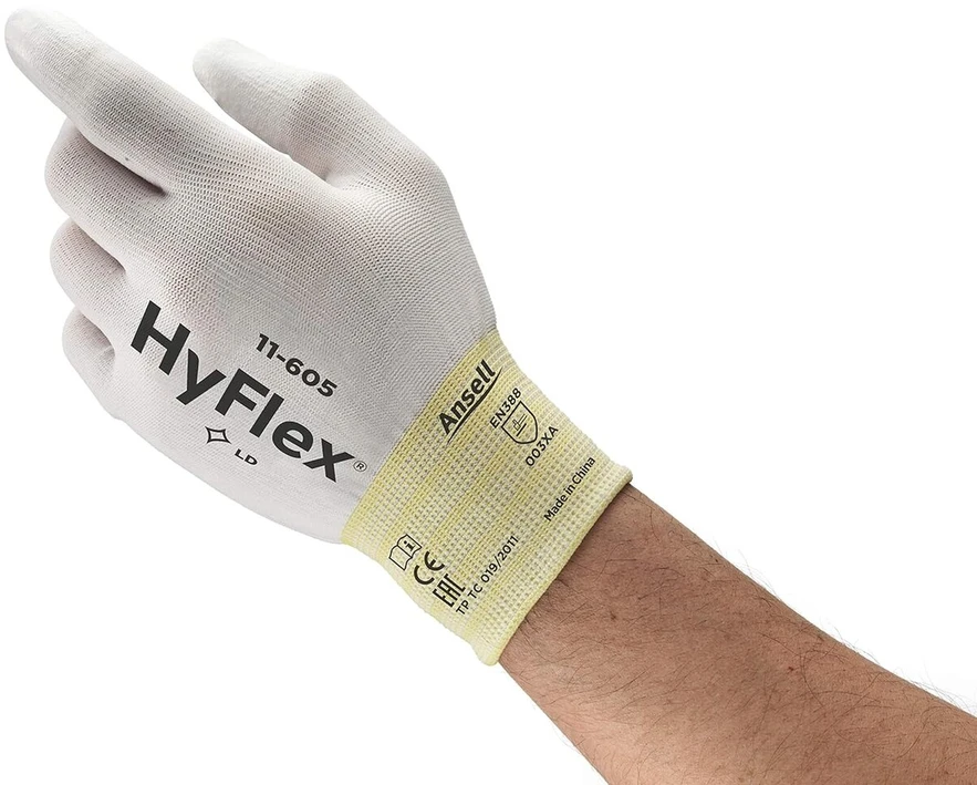 Ansell Hyflex 11-605 universalios pirštinės, mechaninė apsauga, baltos, dydis 10 (12 porų pakuotė)