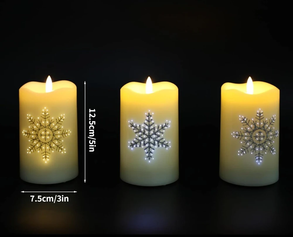 Anstore 3 led žvakės, snaigės, arbatinės žvakutės su nuotolinio valdymo laikmačio funkcija, led arbatinės žvakutės, žvakės be liepsnos su laikmačiu, elektrinės žvakės vestuvėms, kalėdoms, vakarėliams