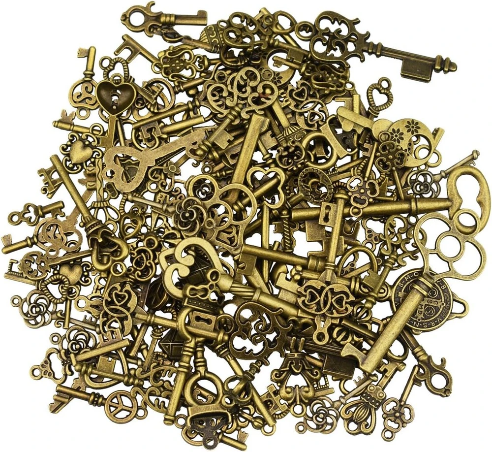 Antikvarinis bronzinis vintažinis skeletas-raktas, bronzinis.