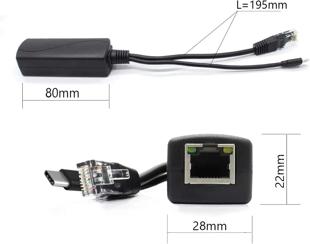 Anvision 2 vnt. 5v Gigabit Poe skirstytuvas Usb Type C 48v į 5v 2.4a adapteris, atitinka Ieee 802.3af