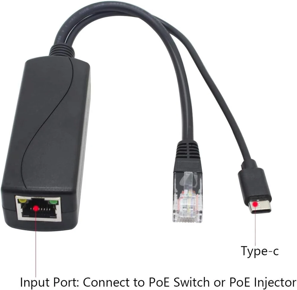 Anvision 2 vnt. 5v Gigabit Poe skirstytuvas Usb Type C 48v į 5v 2.4a adapteris, atitinka Ieee 802.3af