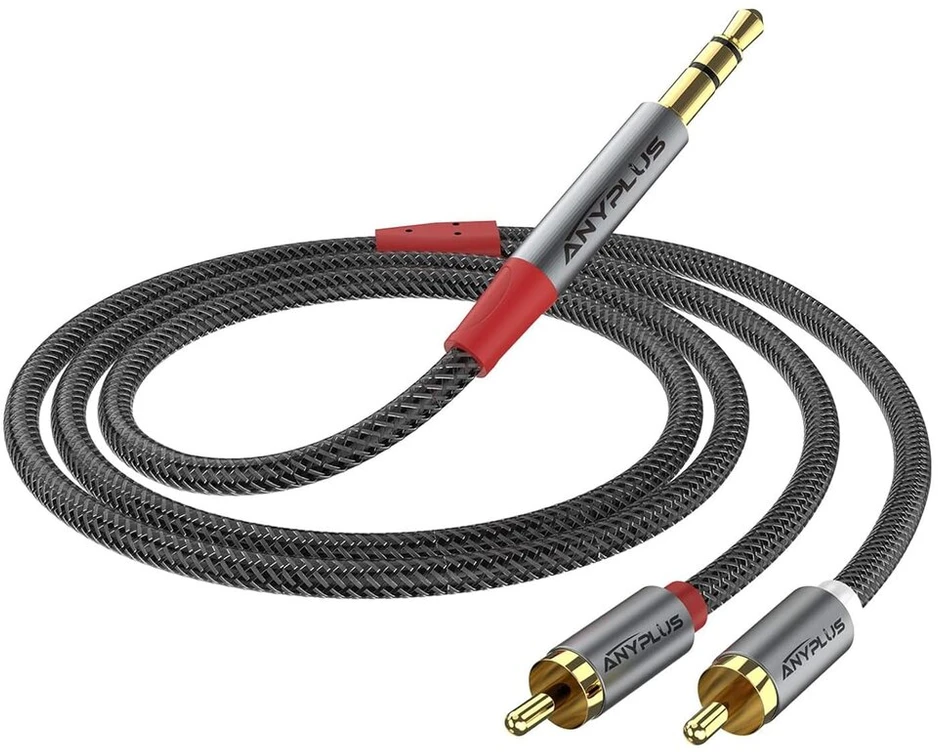 Anyplus rca į jack 3.5 【3m】 fish wire mesh y skirstytuvas išmaniesiems telefonams, planšetiniams kompiuteriams, hdtv, mp3 grotuvams, garsiakalbiams