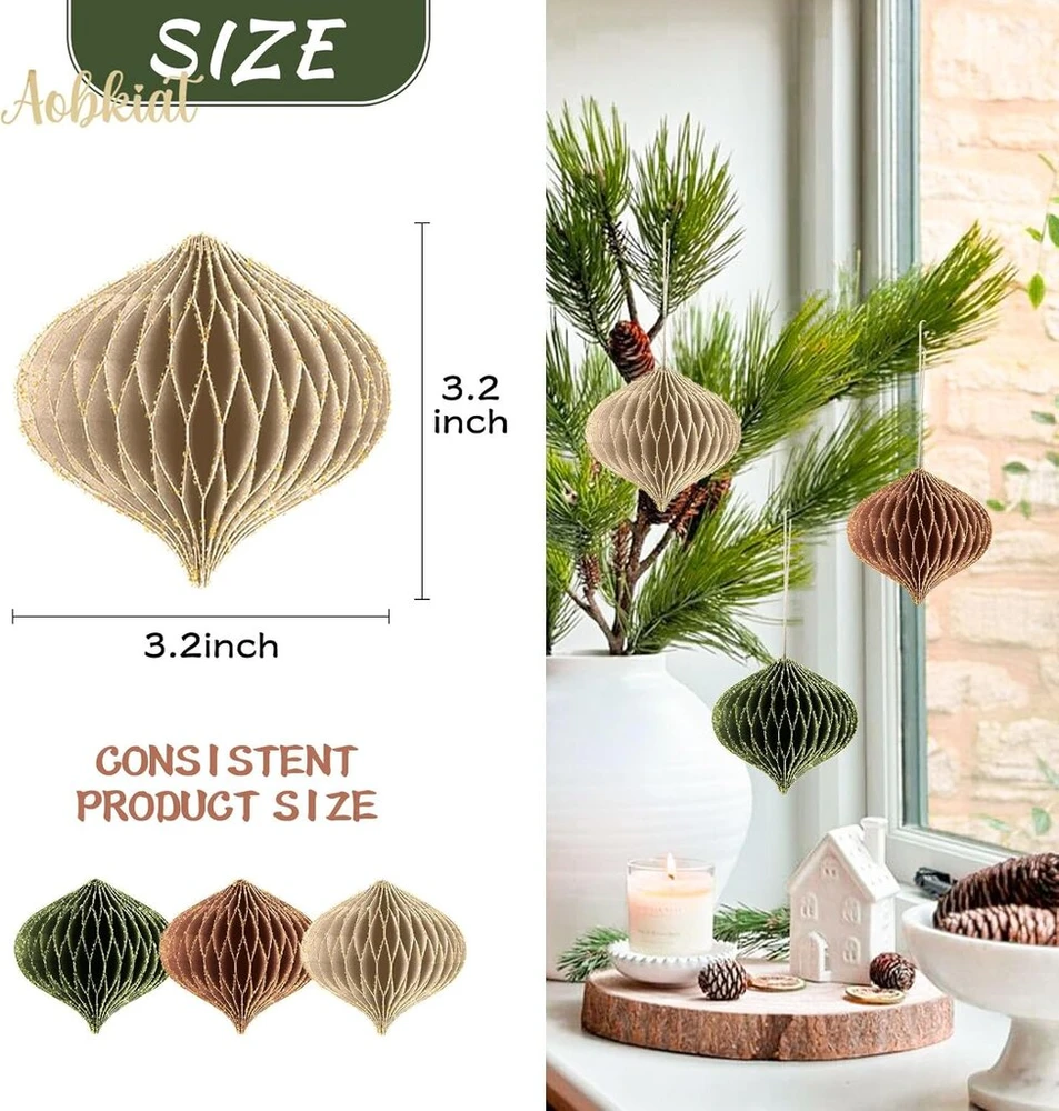 Aobkiat vestuvių dekoracijos, 6 mini popierinių pakabinamų ornamentų rinkinys su blizgučiais, žalias popierinis korio dekoravimas gimtadieniui, kūdikio sutiktuvių šventei, nuotakai, vakarėliui, namų dekoravimui