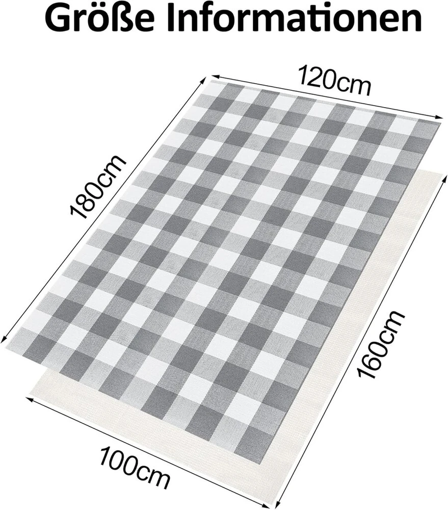 Aoczes medvilninis kilimas, skalbiamas plokščio audimo kilimas svetainei 120 x 180 cm trumpo plauko kilimas Buffalo Plaid medvilninis austas pilkas baltas languotas vidaus lauko kilimas valgomajam miegamajam balkonui