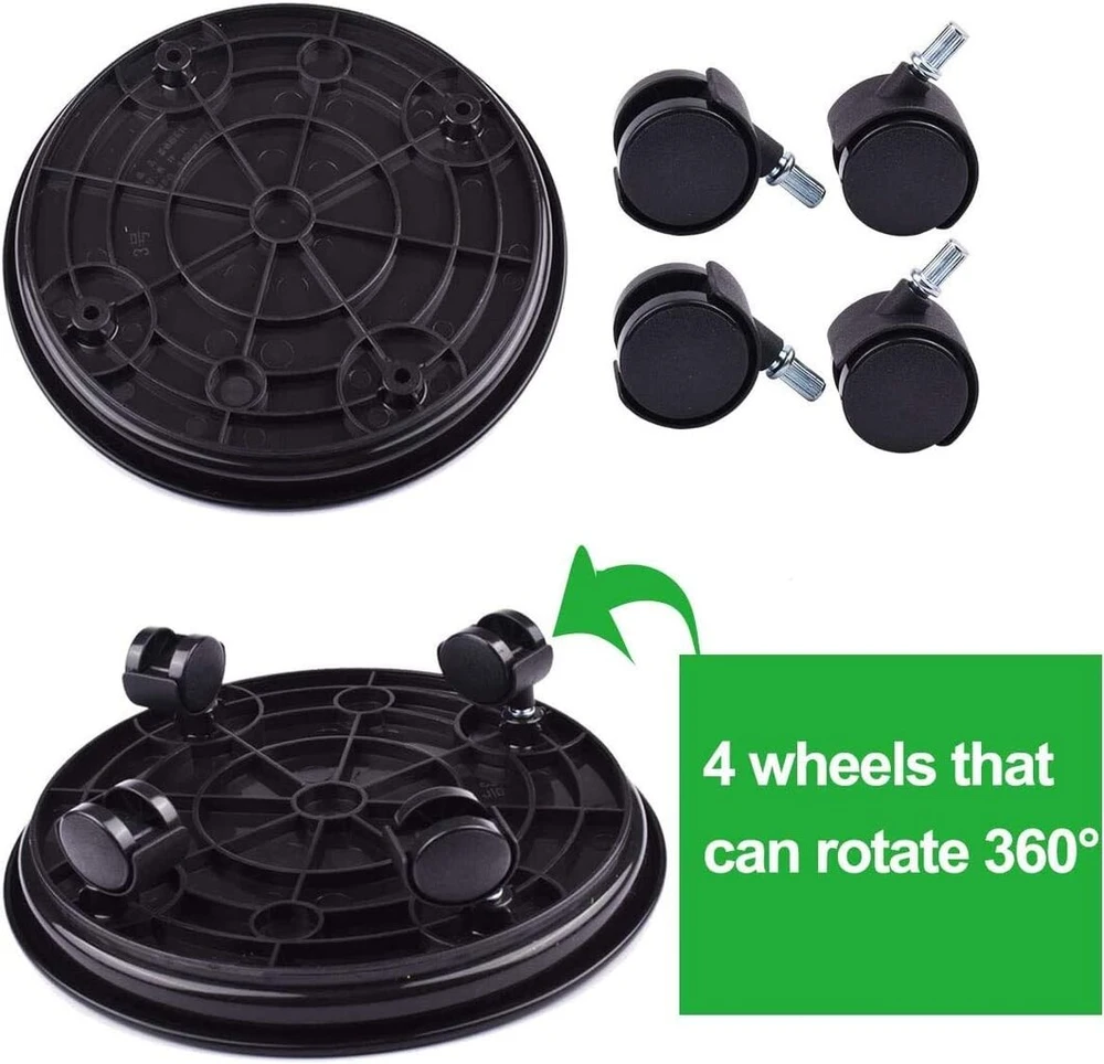 Aofox 3 vnt. 30 cm plastikinių padėklų vežimėlių rinkinys, skirtas augalams, apvalus gėlių vazono stovas, aukštos kokybės augalų vazono padėklas su ratukais (juodas)