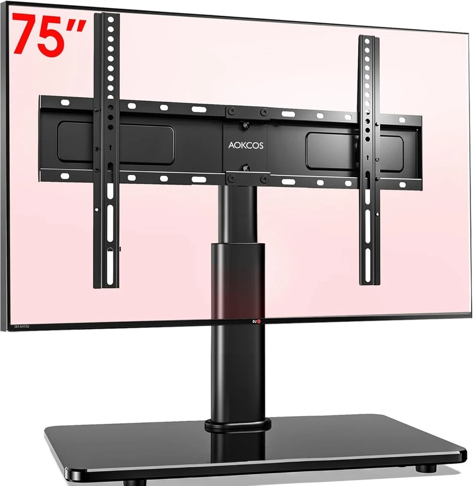 Laikiklis Aokcos Tv stovas, aukštis 900 mm, skirtas 32-55 65 75 colių televizoriams, pakreipiamas, pasukamas, reguliuojamo aukščio, universalus Tv stovas, maks. Vesa 600 x 400 mm, 45 kg (juodas)