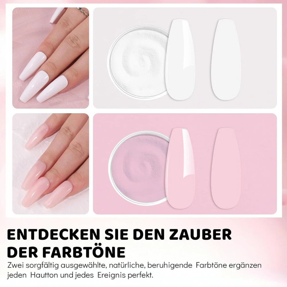 Aokitec dipping powder nagų rinkinys - rožinė ir balta dip pudra su 2-in-1 dip pagrindu ir viršutiniu aktyvatoriumi, nagų dizaino priedai "pasidaryk pats" nagų dailei, lengva nešiotis ir naudoti, šventinė nagų rinkinių serija