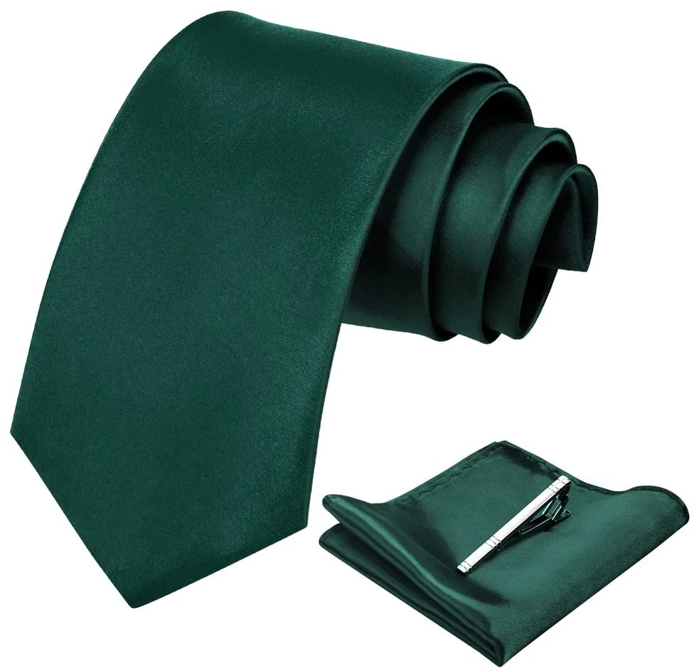 Laikrodis Aomig vyriški kaklaraiščiai, 3 dalių rinkinys su atvartu, kaklaraiščio segtuku, plonas kaklaraištis 8 cm vyrams, elegantiškas vestuvinis kaklaraištis darbui ar šventiniams renginiams (žalias)