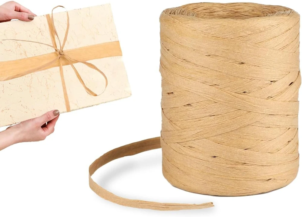Aoyegic Rafijos juostelė, rafijos siūlai nėrimui, pakavimo virvė, natūrali rafijos popierinė juostelė, popierinė virvė, rafijos juostelė, dovanų juostelė, amatų projektams, "pasidaryk pats", audimui ir sodininkystei (200 m)