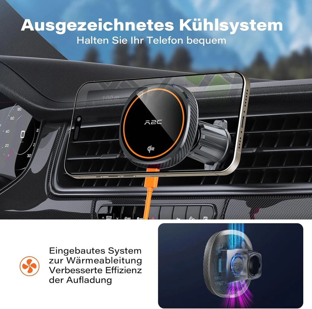 Apps2car Qi2 15w Magsafe telefono laikiklis automobiliui su įkrovimo funkcija, mobiliojo telefono laikiklis automobiliui, ventiliacinis belaidis automobilinis telefono laikiklis, magnetinis belaidis įkroviklis automobiliui, indukcinis įkrovimas