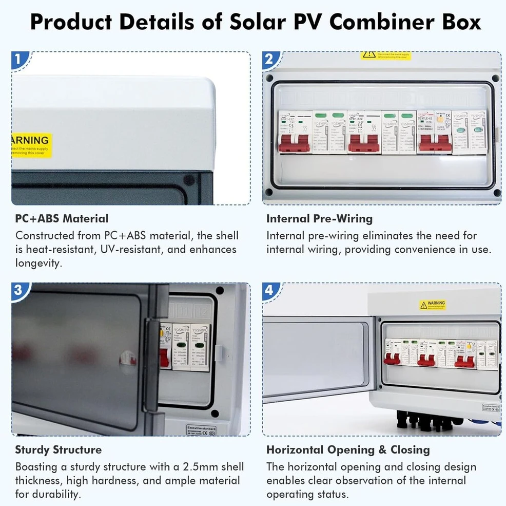 Apsauga nuo viršįtampių pv dc izoliatoriaus jungiklis apsauga nuo žaibo grandinės pertraukiklis pv sistema 2 stygų 2 įėjimai 2 išėjimai, dc 1000v 2 kontaktų 40a 20-40ka apsauga nuo saulės įtampos, saulės pv jungties dėžutė ip65 atspari vandeniui