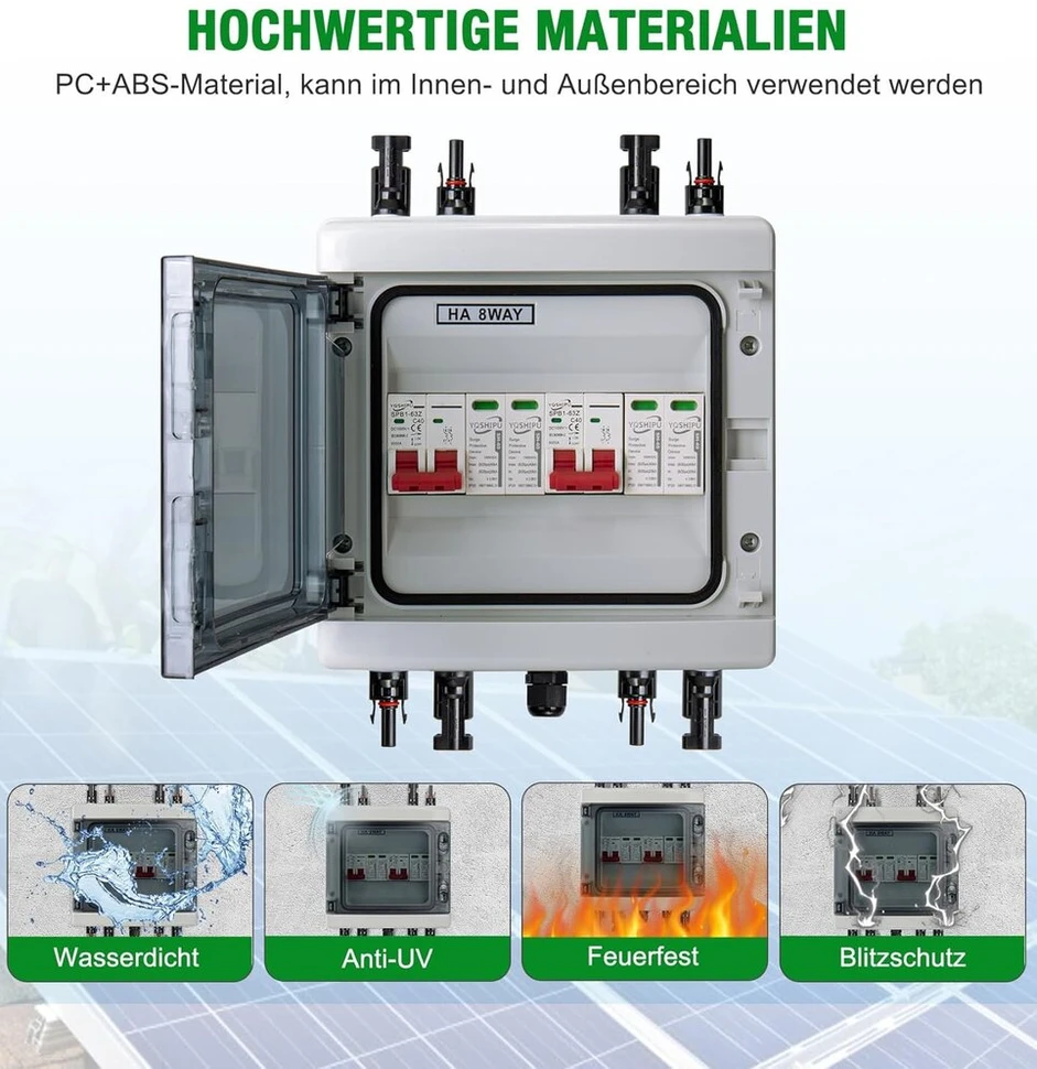 Apsauga nuo viršįtampių pv dc izoliatoriaus jungiklis apsauga nuo žaibo grandinės pertraukiklis 2 stygų 1000v dc 40a 20-40ka generatoriaus jungties dėžutė ip65 vandeniui atspari saulės jungties dėžutė, skirta fotovoltams (1000v)