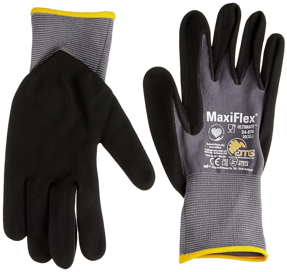 Apsauginės pirštinės Atg 34-874 Maxiflex® Ultimate, dydis 10, juodos, En388 Ii kategorija, pakuotėje: 5 poros