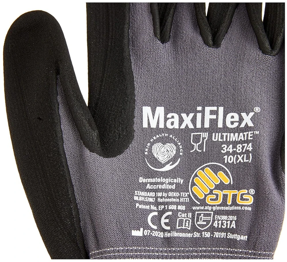 Apsauginės pirštinės Atg 34-874 Maxiflex® Ultimate, dydis 10, juodos, En388 Ii kategorija, pakuotėje: 5 poros