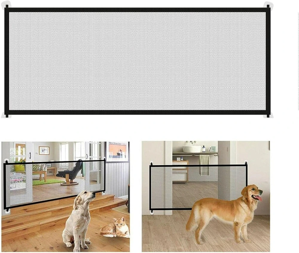 Apsauginiai laiptų varteliai su durelėmis šunims, be gręžimo, sulankstomi, 180 x 72 cm, skirti naminiams gyvūnams, katėms, kūdikiams, juodi, 1 vnt.