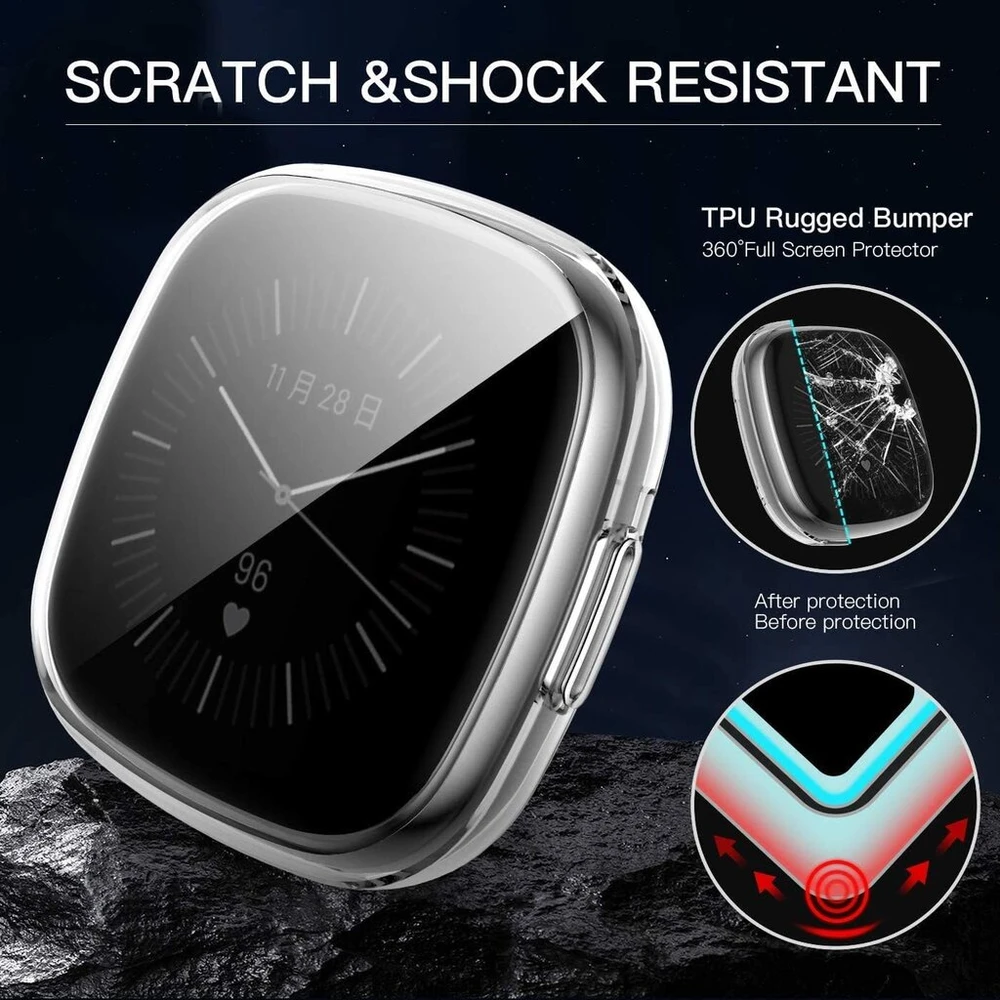 Apsauginis dėklas su ekrano apsauga Fitbit Versa 3 / Sense (2 vnt.)