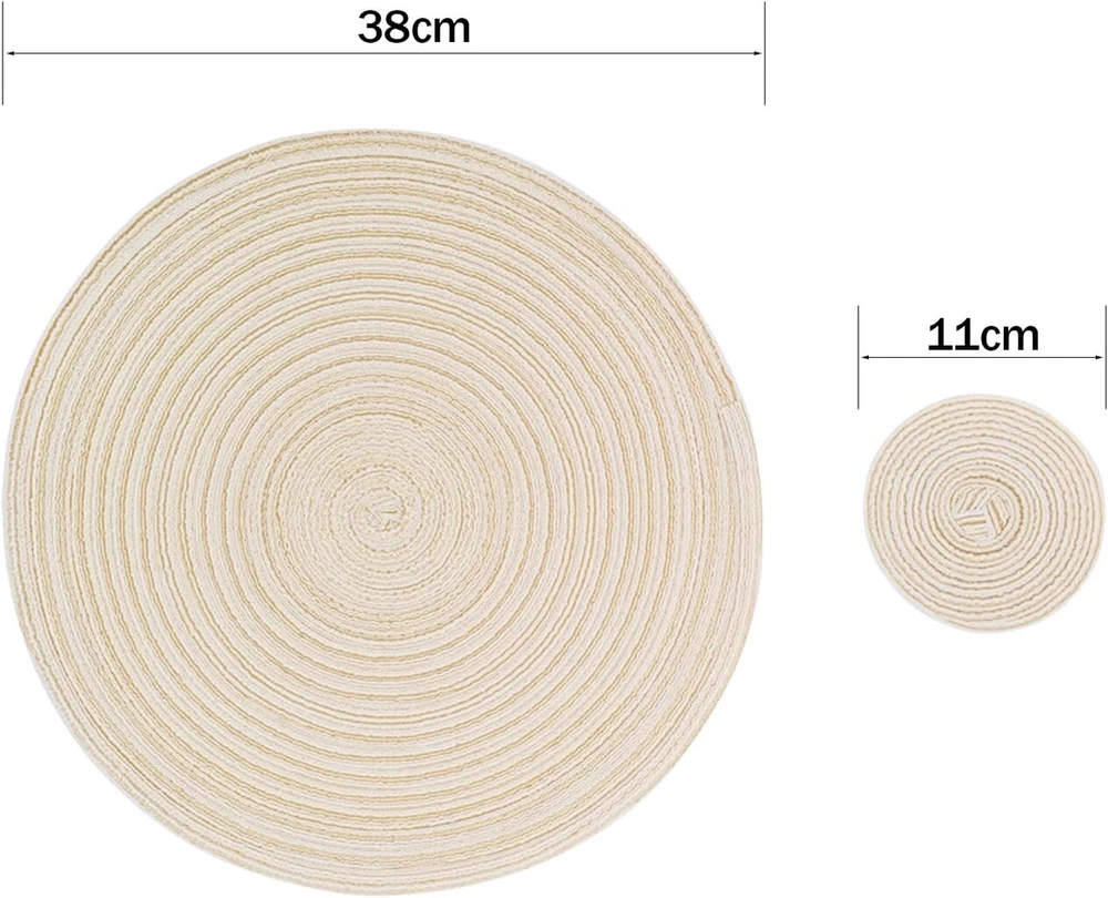 Apskriti austi padėkliukai su 8 medvilniniais 38 cm padėkliukais ir 11 cm padėkliukais, karščiui atsparūs plaunami padėkliukai virtuvės valgomojo stalui (beige)