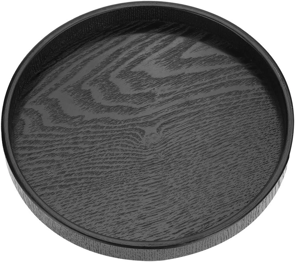 Apvalus medinis padėklas arbatai, kavai, užkandžiams, maistui patiekti, neslystantis medinis padėklas su pakeltais kraštais (24 cm)