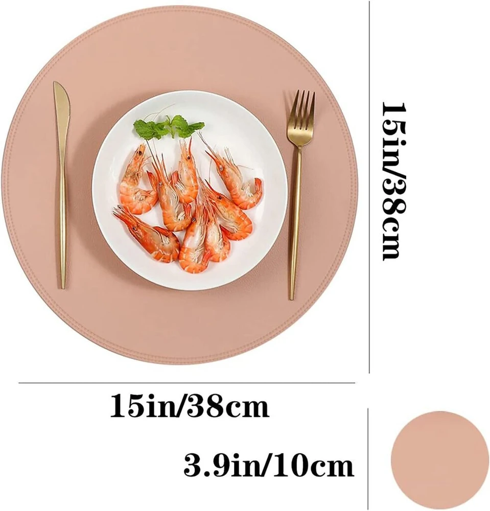 Rankšluostis Apvalūs odiniai padėkliukai, 2 padėkliukų rinkinys, plaunami padėkliukai valgomojo stalui, juodi, 2 vnt.
