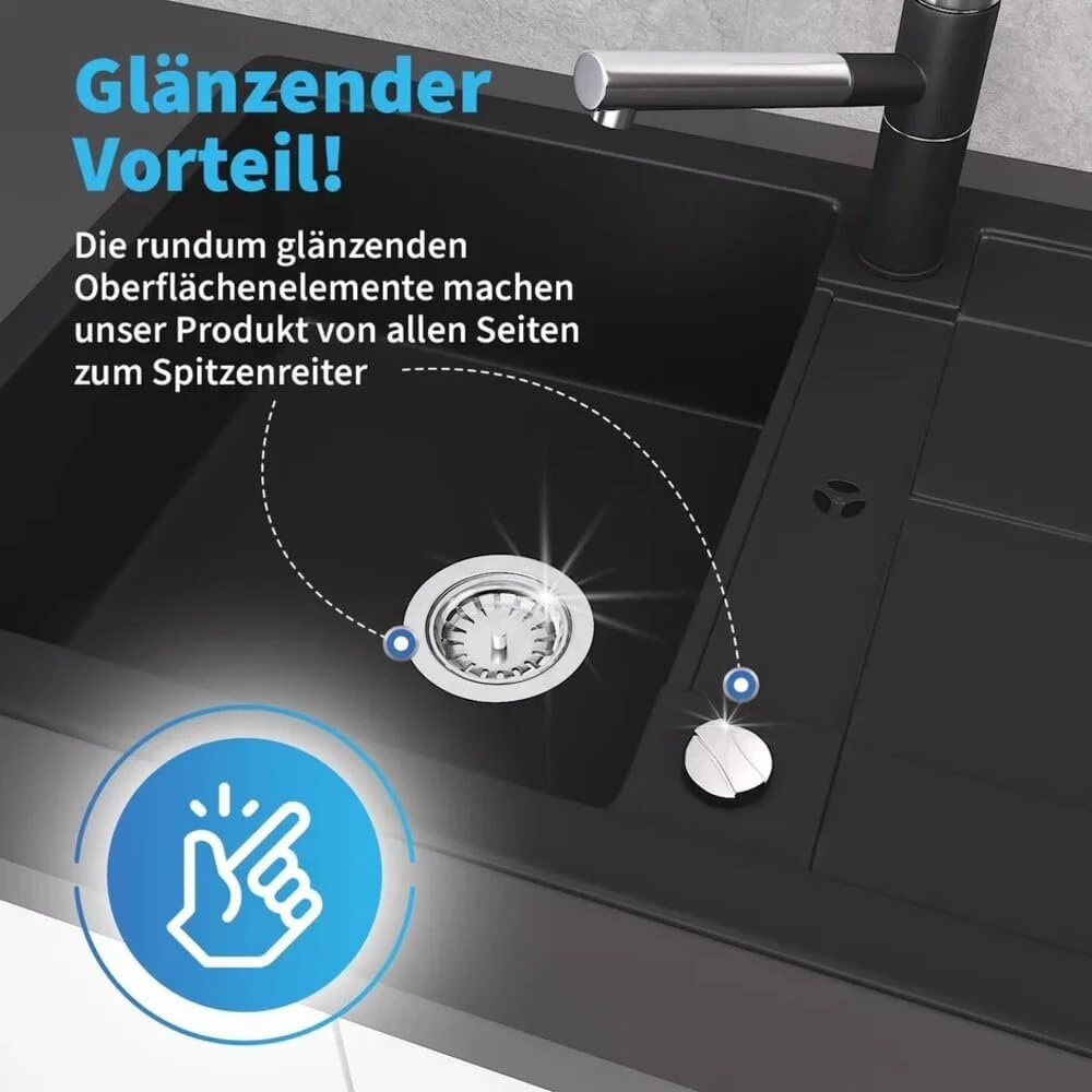 Aquade Ventilio krepšelio vožtuvas 114 mm – Ventilio krepšelio kriauklė – Sifono kriauklės rinkinys virtuvei – Kriauklės nutekėjimas – Modelis: Bowden Cable + Raumschaffer