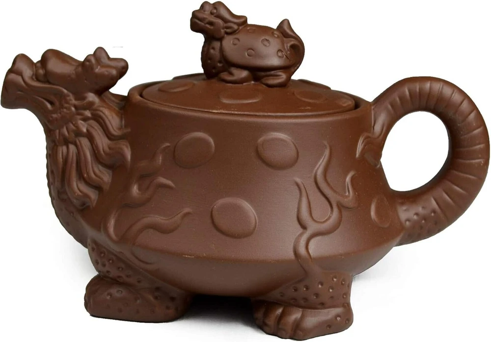 Arbatinukas Chinese Dragon Turtle Auspicious Zisha Clay Gongfu arbatos palaidoms lapams (ruda)