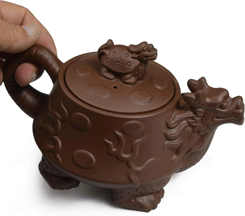Arbatinukas Chinese Dragon Turtle Auspicious Zisha Clay Gongfu arbatos palaidoms lapams (ruda)