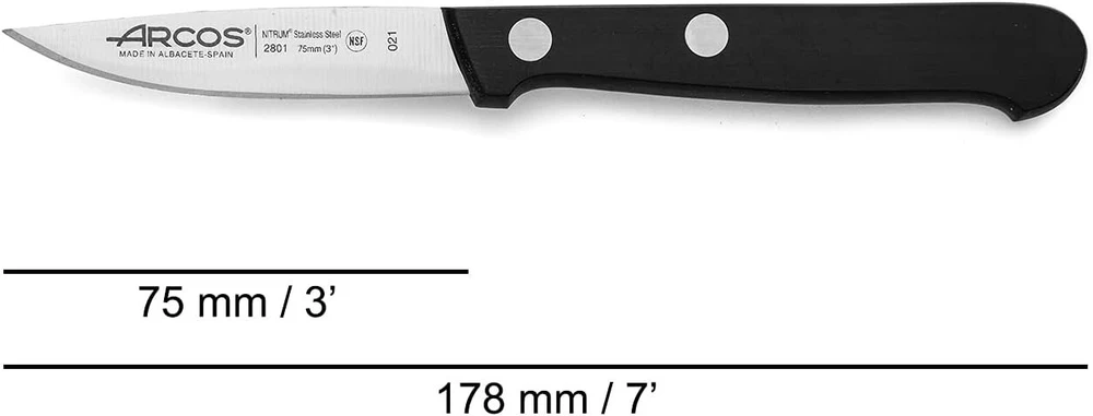 Arcos 280104 Serie Universal skustukas - Nitrum nerūdijančio plieno ašmenys 75 mm - Polyoxymethyleno (pom) rankena, juodos spalvos, 24.892 x 12.192 x 6.7056 cm